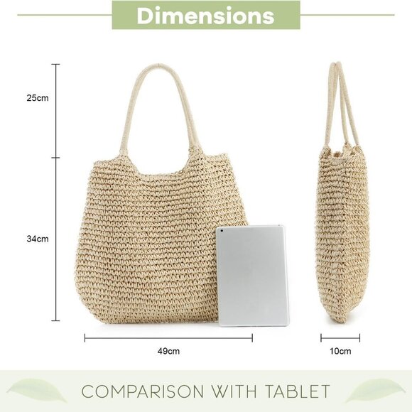 Large Straw Beach Bag for Women Woven Summer Handbag Shoulder Purse - Picture 2 of 7